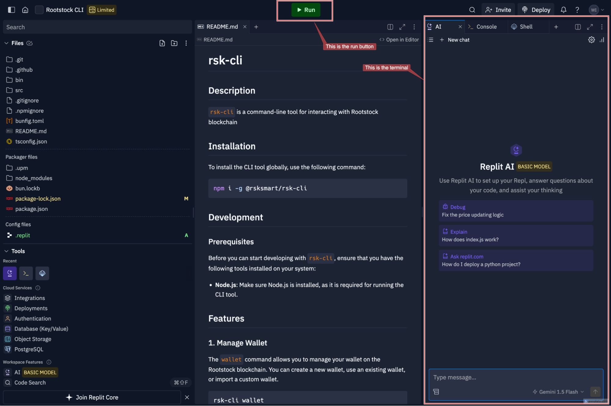 Run Rootstock CLI on Replit